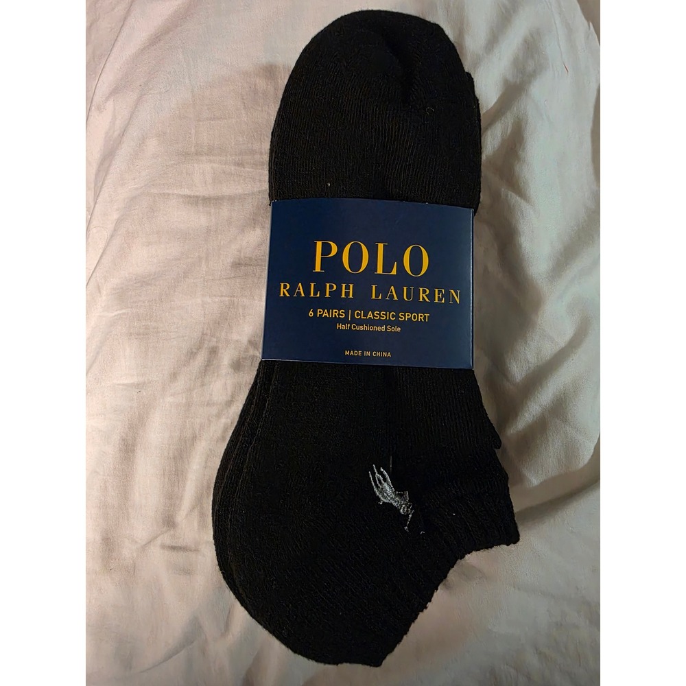 Polo Ralph Lauren Mens 6 Pack Classic Sport No Show Socks Black ZP113868PK6N